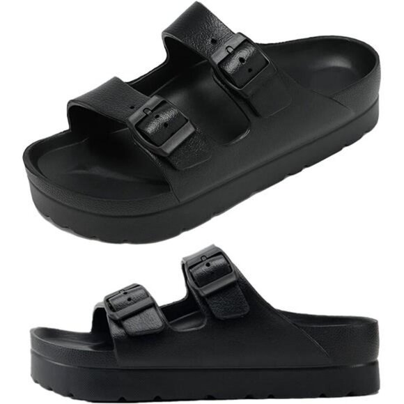 Womens platform sandals arch support slip on buckle comfort beach slides EVA - Picture 1 of 7